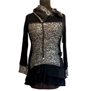 POINT ZERO Cute Black & White Cowl Neck Sweater, Size Large